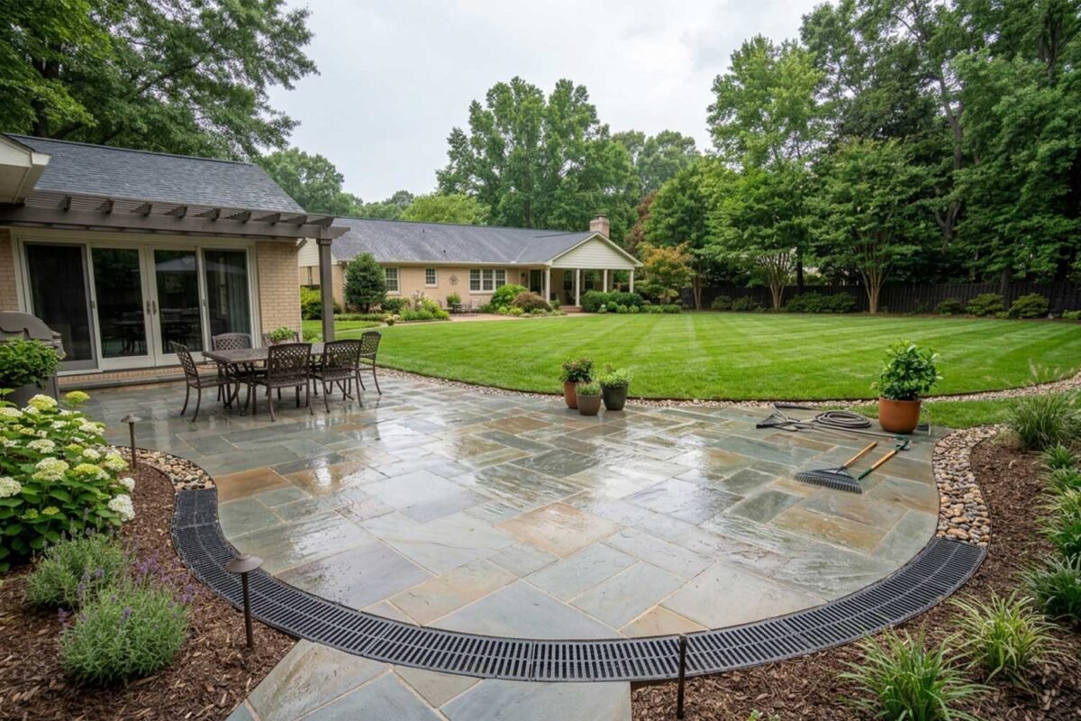 Back patio french drains installed